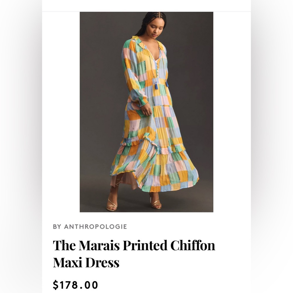 Anthropologie Colorful Patchwork Long Sleeve Dress ,SMALL chiffon Marais maxi!